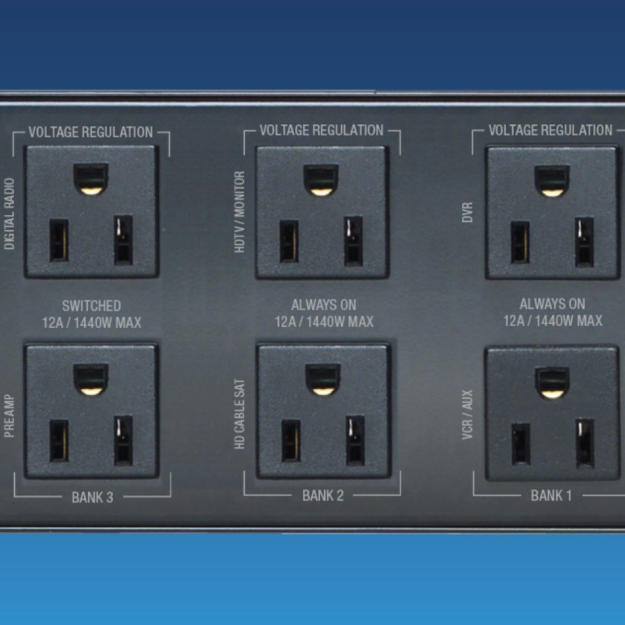 Rear panel of a power conditioner with paired outlet banks