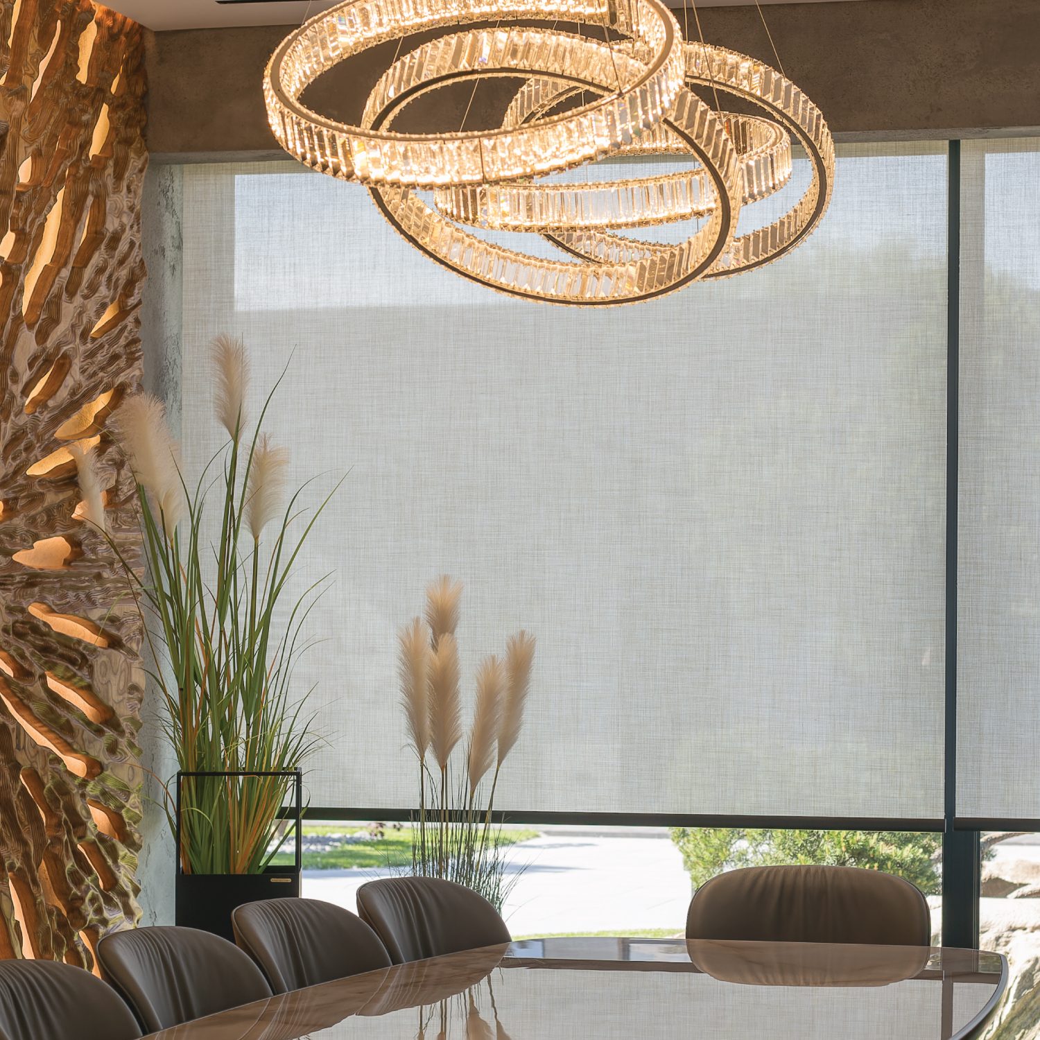 Rolls of shade fabric in a range of colors